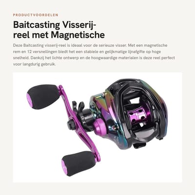 Dailygoods- Baitcast Reel 12 Versnellingen - Magnetische Rem - Lichtgewicht - RVS Lager - Duurzaam Metaal - Stabiliteit op Hoge Snelheid - Viswiel