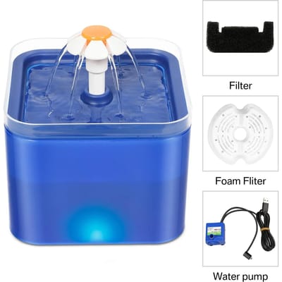 Ultra Stille Huisdierfontein 67oz/2L met LED-verlichting Actief Koolfilter Waterdispenser Stille Drinkbak voor Katten Kleine Honden 2L blauw