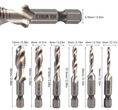 Dailygoods Boor Tap Set - 6 Stuks - Hoogwaardige Stalen Kwaliteit - Metrische M3-M10 - Voor Metaalbewerking - Ideaal voor Handgereedschap