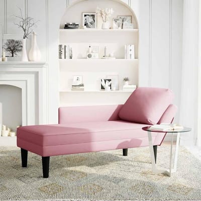 Loungebank Fluweel - Zitbank Relax - Stijlvol Ontspannen - Inclusief Lendekussen - 132x56x70 cm - Roze