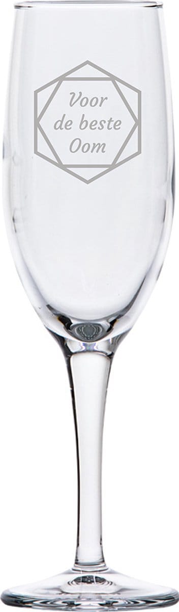 Gegraveerde Champagneglas 16,5cl voor de beste Oom in hexagon