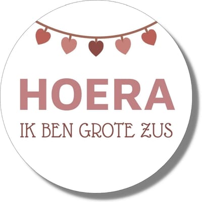 Hoera ik ben grote zus stickers - Traktatie stickers - 20 stuks - 4 cm