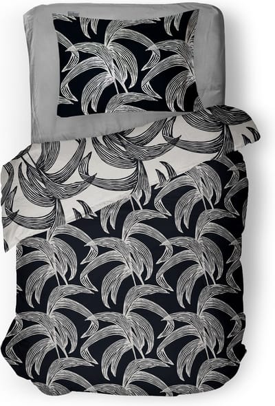 LINNICK Dekbedovertrek Katoen Hiroka Leaf - Black - Dekbedovertrek 140x200/220cm - 100% Katoen - Eenpersoons - Dekbedovertrekken - Bladeren Dekbedovertrek