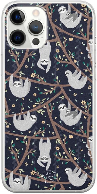 Hoesje geschikt voor iPhone 12 Pro Max - Luiaard - Soft Case - TPU - Print - Zwart - Mooie Telefoonhoesjes