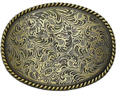 Dailygoods- Riemgesp Ovaal 8,4 x 6,4 cm - Cowboy Riemgesp - Gegraveerde Riemgesp - Antieke Bronzen Gesp - Bloemenontwerp - Geschikt voor 4,1 cm Riemriemen - Cowboyriem