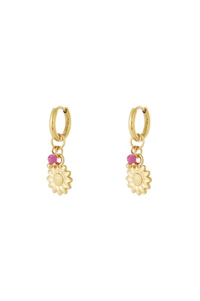 Bloemen oorbellen | Gouden oorbellen met roze kraal | Stainless steel | Nikkelvrij | Verkleurt niet | Roestvrijstaal | Oorhangers | Sint | Kerst | Cadeau | Dames sieraden