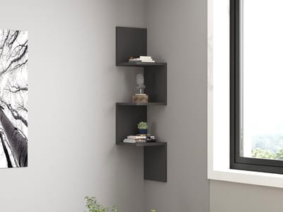 Asir - Wandplank - Antraciet - 100% met melamine gecoat spaanplaat - 29 x 29 x 14 cm