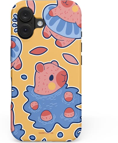 Casetastic hoesje geschikt voor Apple iPhone 16 - MagSafe - Dubbellaagse bescherming - Capibara plons - Fashion Case - Goud Lavendel Perzik Grijs