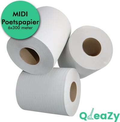 QleaZy Handdoekrol Keuken Poetsrol MIDI 1lgs 6x300m - Tork rol - Papieren Torkrol - Schoonmaakpapier - Poetsrollen