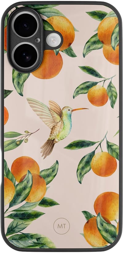 Hoesje geschikt voor iPhone 16 - Tropical fruit - Luxe Hard Case - Natuur - Oranje - Mooie Telefoonhoesjes