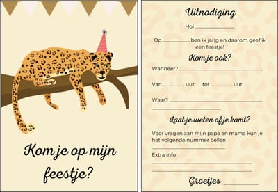 Uitnodiging kinderfeestje | 12 stuks | uitnodigingskaarten | uitnodiging verjaardag | uitnodiging feest | uitnodiging kinderfeestje leopard | uitnodiging kinderfeestje jongen | uitnodiging kinderfeestje meisje | uitnodiging feestje