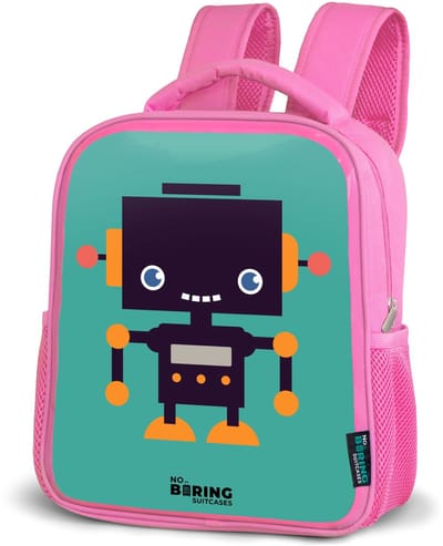 NoBoringSuitcases.com® - Rugzak roze - Schooltas meisjes - Groene robot - Kinder rugtas meisje - Boekentas kind - Kinderrugzak voor school - Schoolrugzak