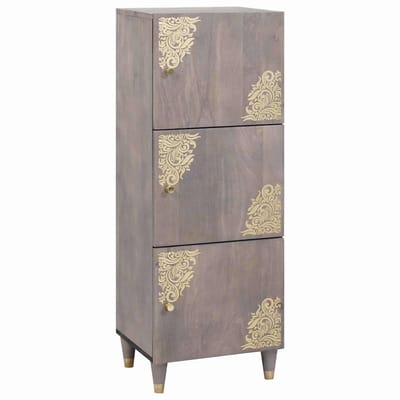 vidaXL - Highboard - Grijs - en - Goud - 40 - x - 33 - x - 110 - cm - Massief - Mango - Hout