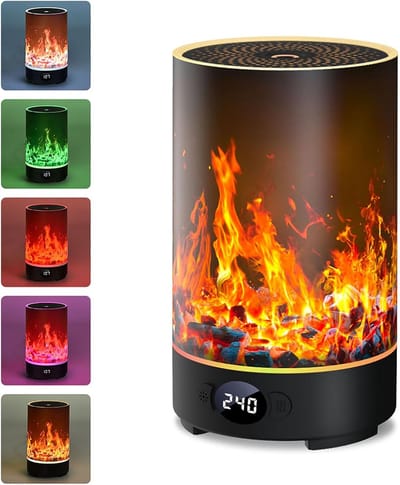 Intelligente aromatherapie-luchtbevochtiger met 10 sfeerlichten, 5 nevelmodi, 200 ml tank, automatische uitschakeling, stil voor thuis, kantoor（Vlammenversie）