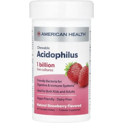 Kauwbaar Acidophilus, Natuurlijke Aardbeiensmaak, 1 Miljard KVE, 60 Kauwtabletten