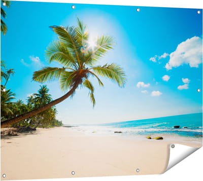 Gards Tuinposter Tropisch Strand en Zee in Sri Lanka - 120x90 cm - Tuindoek - Tuindecoratie - Wanddecoratie buiten - Tuinschilderij