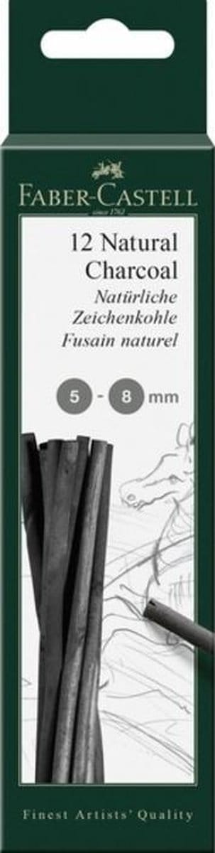 Faber-Castell houtskool - Pitt Monochrome - dikte 5-8 mm - 12 stuks in doosje - FC-129298