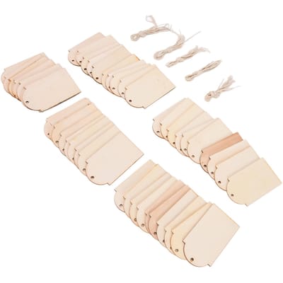 50 pièces de bois DIY Naturel Rustique Bois Brut avec Corde de Chanvre pour Artisanat Marque-pages Étiquettes Cadeaux Décoration beige