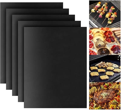 Famanu – Grillmat - set van 5 stuks - anti-aanbaklaag - barbecue- en bakmatten - herbruikbaar en gemakkelijk te reinigen - werkt op gas, houtskool, elektrische grill en meer - 15,75 x 13 inch