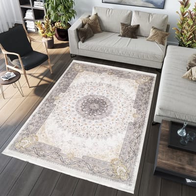 Tapiso Victoria Vloerkleed Vintage Antislip Beige Perzisch Tapijt Maat- 80x150