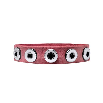 Quiges Dames Leren Armband voor 12mm Drukknopen/Chunks Roze - EBK033