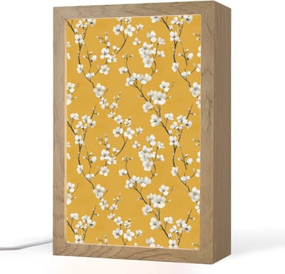 Tafellamp 20x30 cm - LED lamp - Bloesemtak - Aquarel - Geel - Decoratieve tafellampen - Dimbaar - Tafellampje slaapkamer - Woonkamer binnen