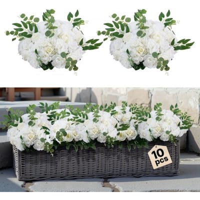 VEVOR Kunstbloemen, 10 stuks, 450 mm diameter witte rozen, bloembollen, kunstmatige bloemstukken voor bruiloftsdecoraties, tafeldecoraties voor thuis