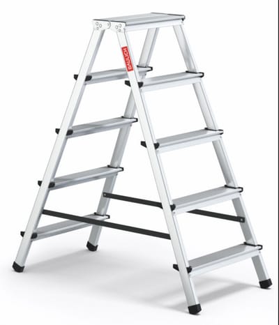 Baulich Keukentrap aluminium opvouwbaar - 5 treden dubbelzijdige huishoudtrap met antislip - werkhoogte 262 cm, 120 kg draagkracht