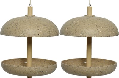 Decoris vogel voedersilo - 2x - bamboe hout - lichtbruin - 21 x 25 cm