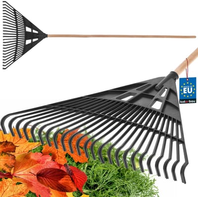 KOTARBAU® Bladhark, Tuinhark van Kunststof, 61 cm, Zwart, met Steel, Gazonhark, Waaierbezem, Lichtgewicht Hark, Stevige Hark,