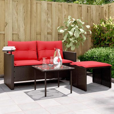 vidaXL - 3-delige - tuinbankset - met - kussens, - bruin - polyrotan