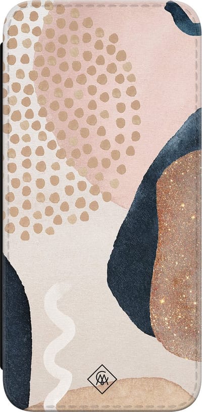 Casimoda® bookcase - Geschikt voor Samsung Galaxy A55 - Hoesje met pasjeshouder - Abstract Dots - Bruin/beige - Kunstleer