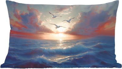 Sierkussens - Kussentjes Woonkamer - 60x40 cm - Meeuwen - Zonsondergang - Zee - Wolken