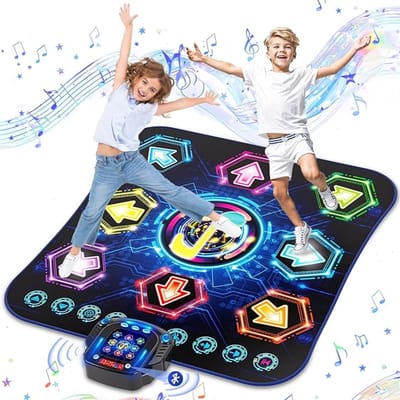 Dansmat voor Kinderen 3–12 jaar – LED Muziekmat met Bluetooth – 3 Spelmodi, 27 Levels + Geheugenmodus – 8 Verlichte Knoppen & Stromend-Waterlichteffect – Antislip, Vinyl – Cadeau voor Meisjes & Jongens