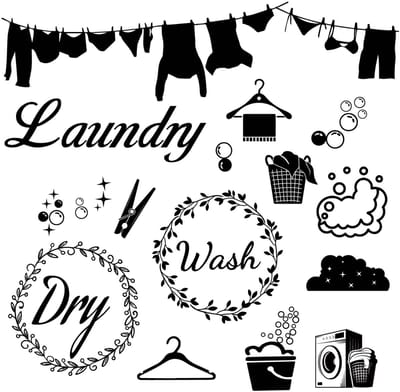 Dailygoody - Wasserij Muurstickers - Vinyl Sticker Decoratie - Zwart - Muurstickers Wasruimte - Decoratieve Citaat Stickers - 4 Vellen