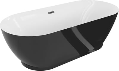 Mexen Roxy vrijstaande badkuip 180 x 85 , wit/zwart, overloop gun gray geborsteld - 51201808575-66