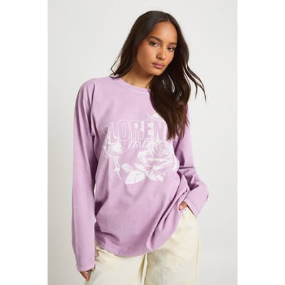 boohoo Dames Florence Roses bedrukte T-shirt met lange mouwen | Mauve | Maat: XS