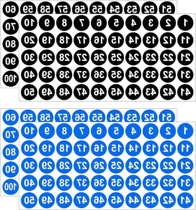 Nummerstickers, 20 vellen, zelfklevende labels van 1-100, watervast en ideaal voor organisatie en voorraadbeheer, zwart en blauw