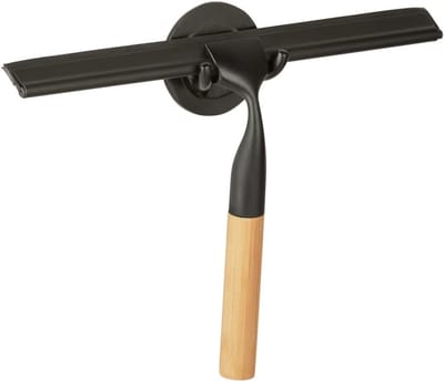 Famanu - Bamboe badkamer- en douchetrekker 24,5 × 17 × 3,5 cm met dubbele rubberlip, inclusief Turbo-Loc haak