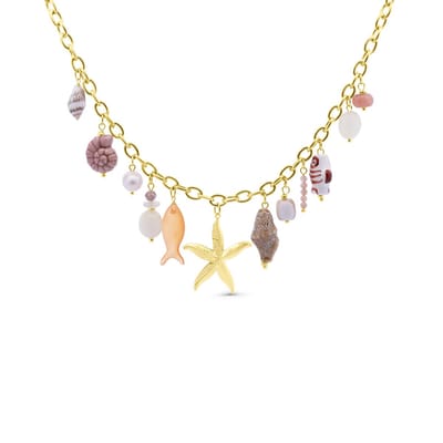 CO88 collection – 8CN-26493 – Ketting met zee-bedels & grote zeester – goudkleurig – 41+4 cm