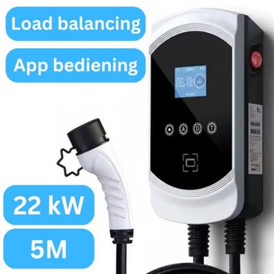Premium Laadpaal 22 kW wit met 5m vaste Type 2 kabel | 3-fase 32A | Loadbalancing | App-functie | Uitgesteld laden | DLB | Wifi
