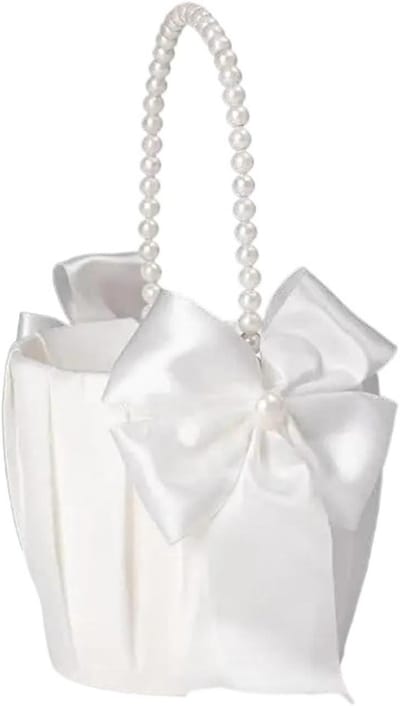 Bloemenmand voor bruiloften - Zijden mandje - Bruiloft decoratie - Elegant design - 13 x 22 cm - Wit