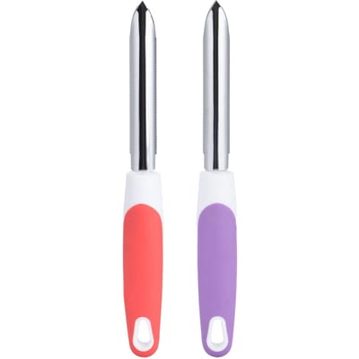 2 Pièces Acier Inoxydable Évideur de Fruits Poivrons Outils Enlève-Noyaux Fournitures de Cuisine OrangeViolet white