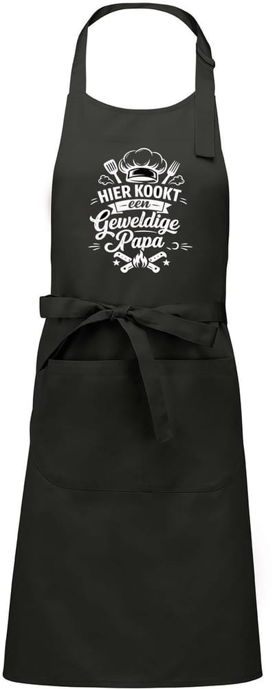 mijncadeautje - luxe schort - hier kookt een geweldige papa - grijs - opdruk wit