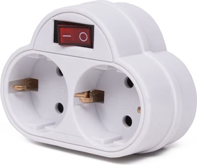 "2x Stopcontact Splitter Dubbel Wit - Met Randaarde & Schakelaar - Witte Stekkeradapters - Doorvoer- & Tweewegstekkers"