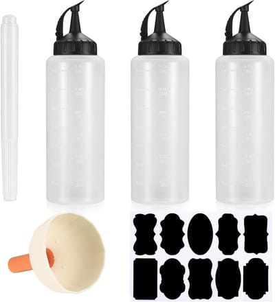 Set van 3 Plastic Knijpflesjes van 350 ml voor Ketchup, Mosterd en Sauzen met Deksel en Labels