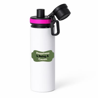 Hacebo® - happiness is being a cousin waterfles met draaidop roze - Neef - de liefste neef - verjaardag - cadeautje voor neef - neef artikelen - kado - geschenk - water fles - 850ML