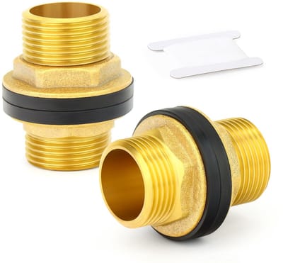 Dailygoods- Schotwatertankconnector 2 Stuks - Messing - BSP Schroefdraad - Dubbele Rubberen Afdichtingen - Corrosiebestendig - Eenvoudige Installatie - Doorvoeraansluiting
