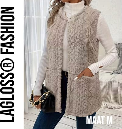 LaGloss® Mouwloos Vest Teddy Khaki - Bodywarmer Pluche - Modieuze Winter Bodywarmer - Maat M