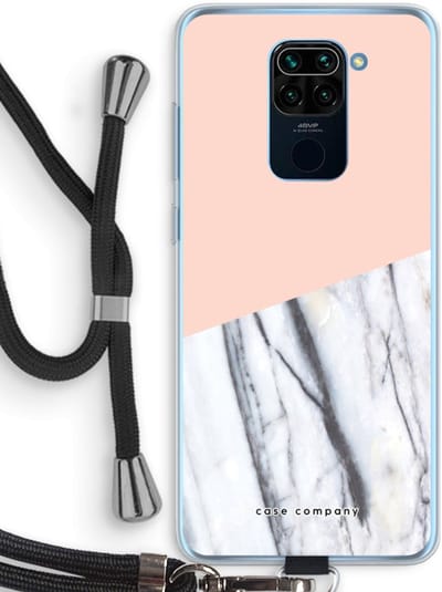 Case Company® - Hoesje met koord geschikt voor Xiaomi Redmi Note 9 hoesje met Koord - A touch of peach - Telefoonhoesje met Zwart Koord - Bescherming aan alle Kanten en Over de Schermrand